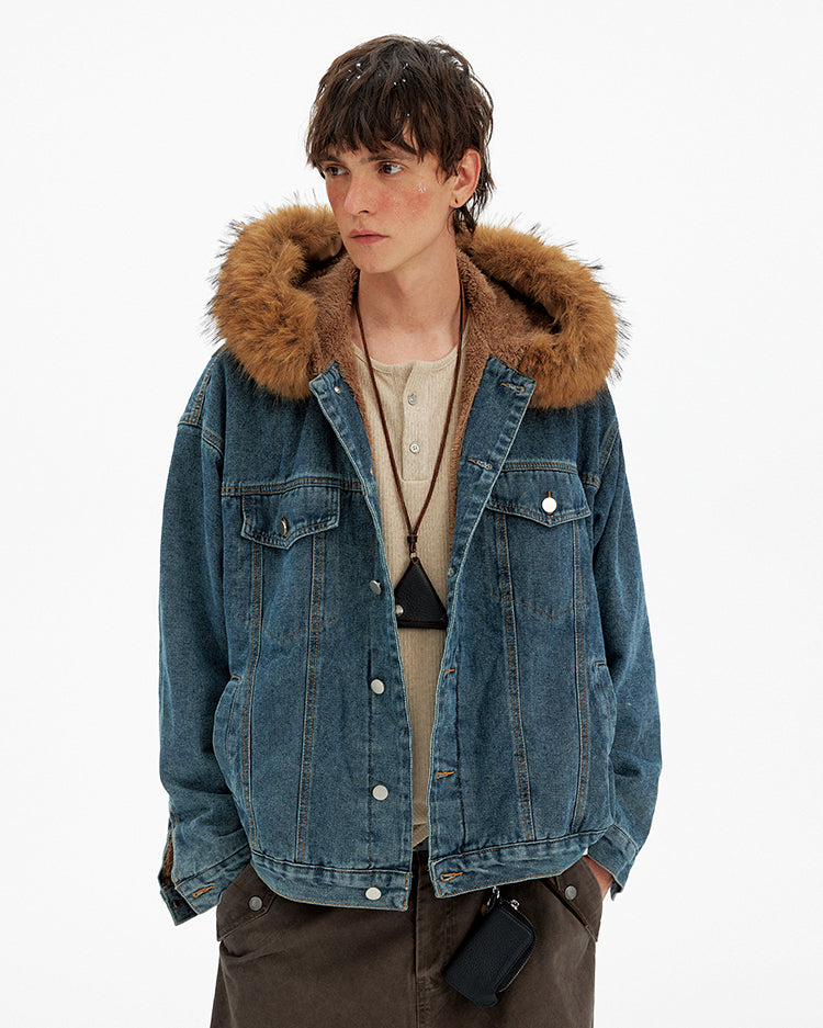 Retro Fur Collar Denim Jacket