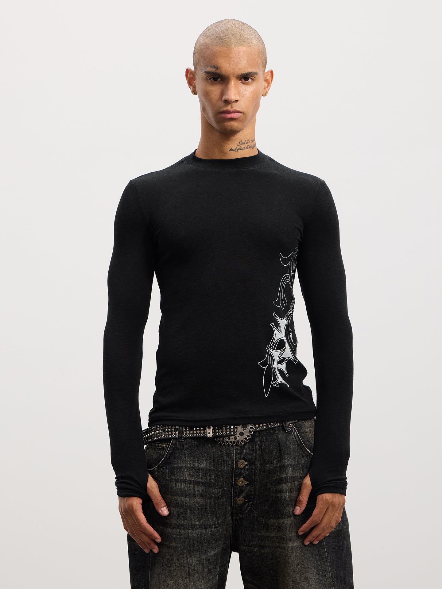 Cross Print Stretch Slim T-Shirt