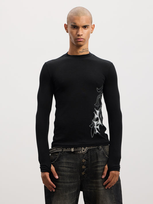 Cross Print Stretch Slim T-Shirt