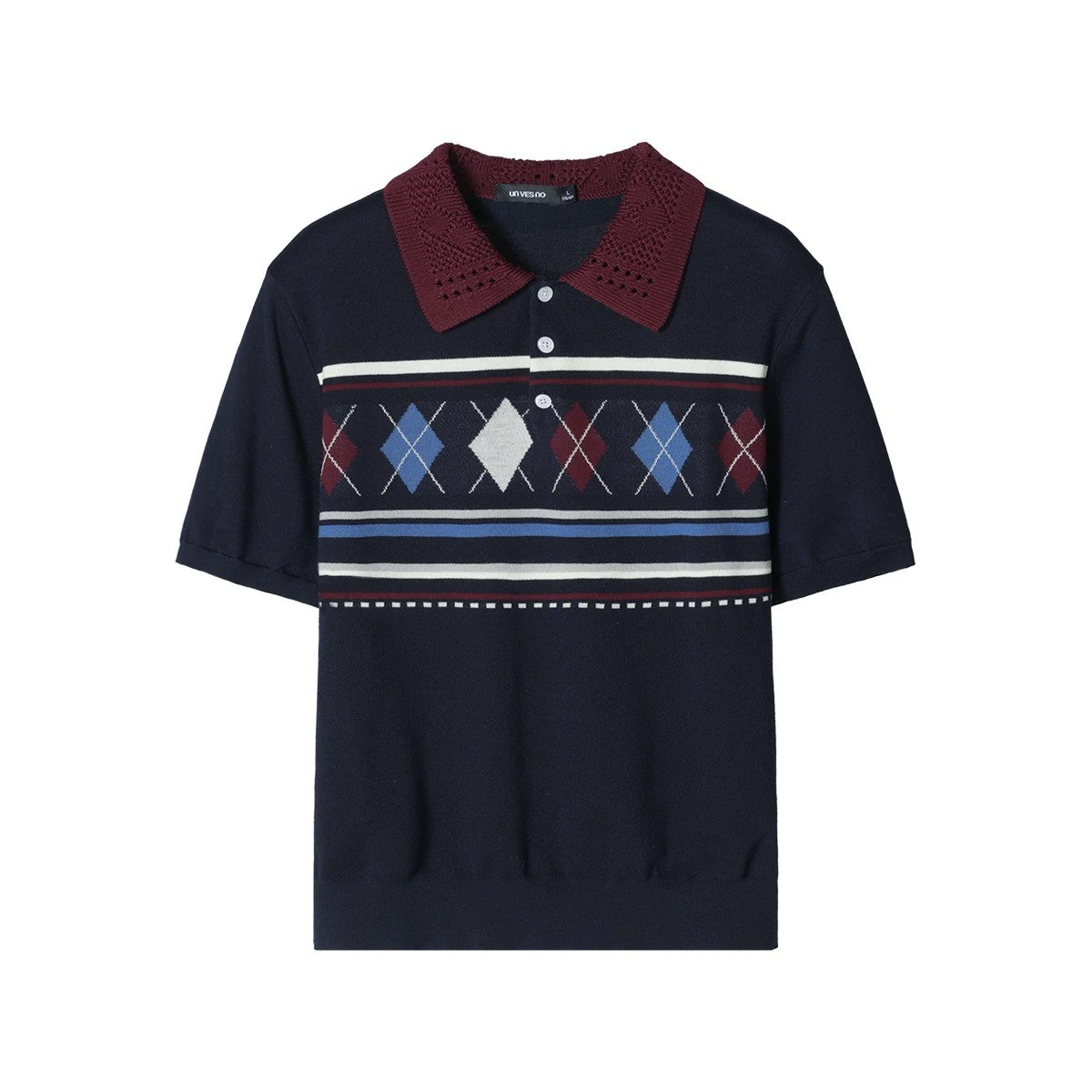 College-Style Polo-Collar Sweater