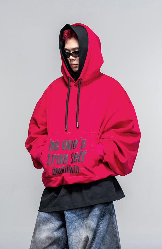 Faux two-piece double hooded sweatshirt