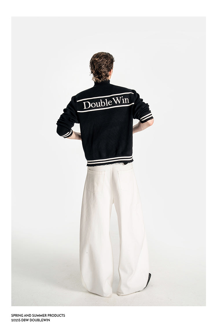 Letter Jacquard Zipper Cardigan