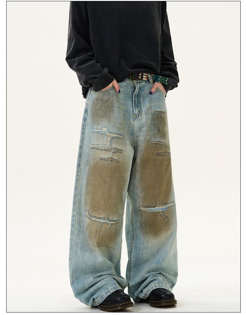 Retro Color Dirty Fit Damaged Jeans