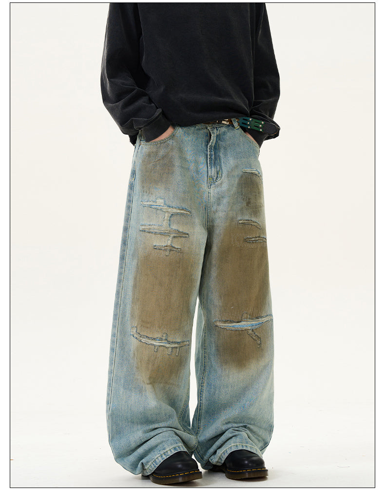 Retro Color Dirty Fit Damaged Jeans