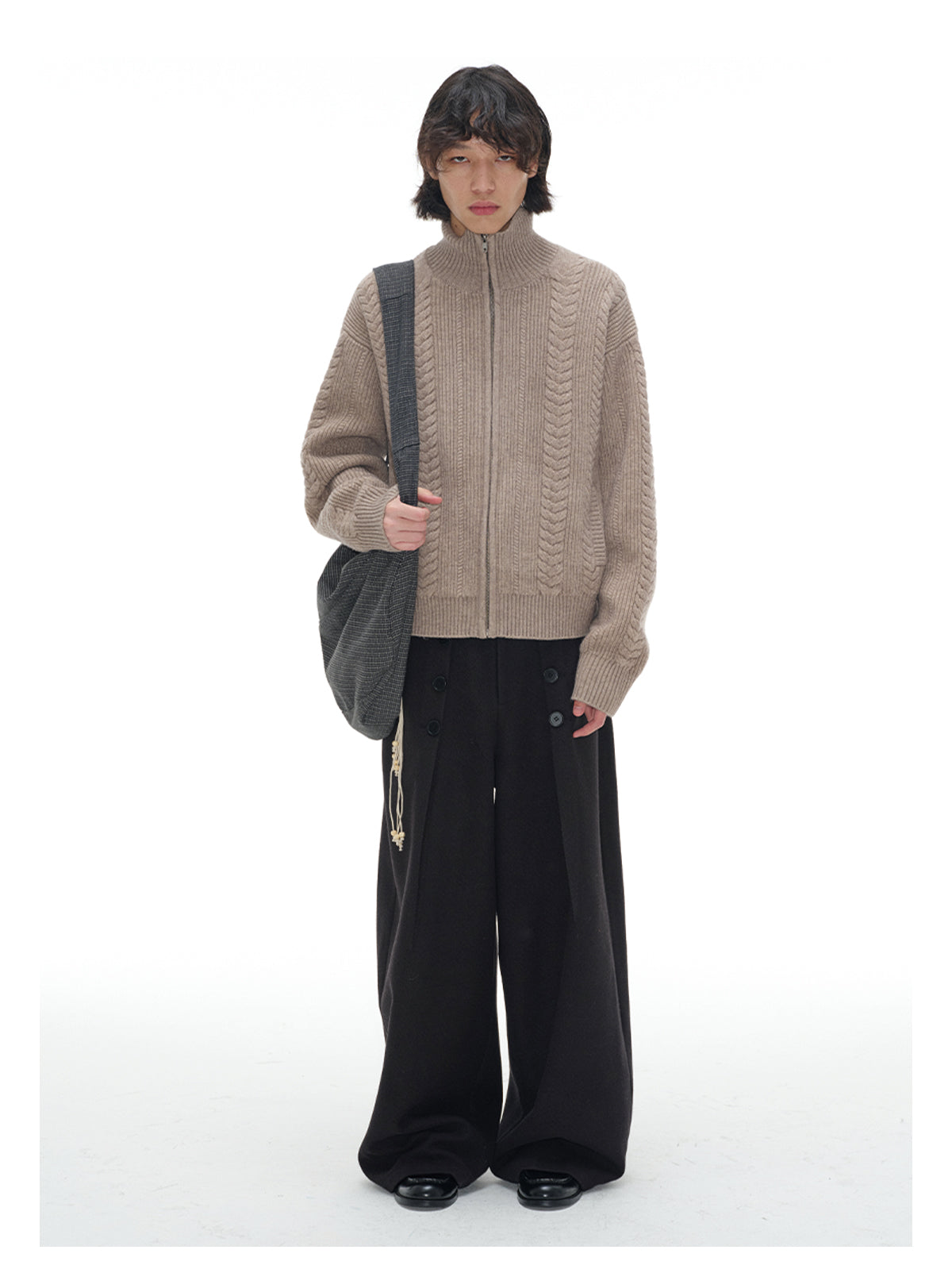 Cable Zipper Cardigan