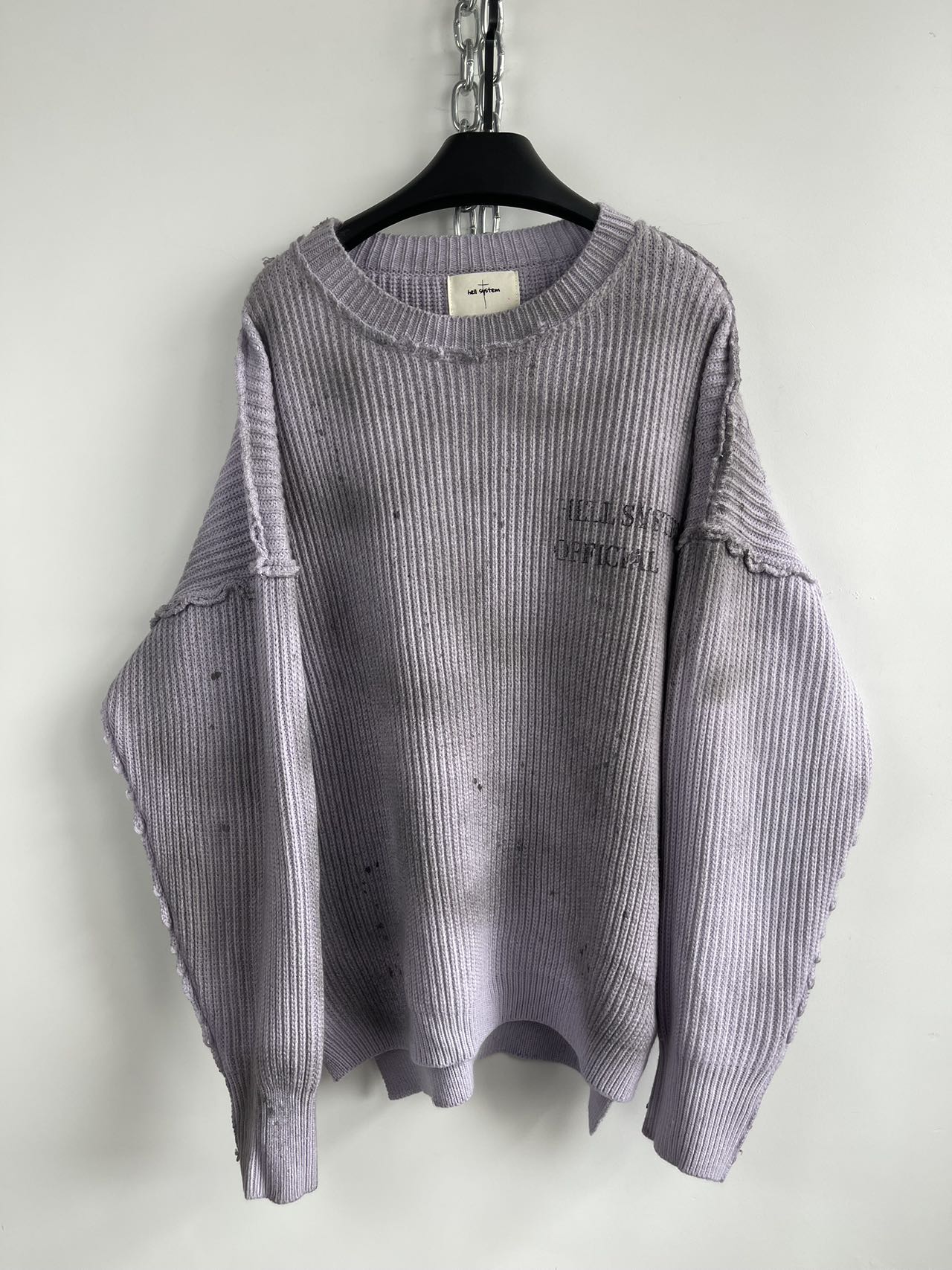 Damaged Print Reverse Design Knit Sweater