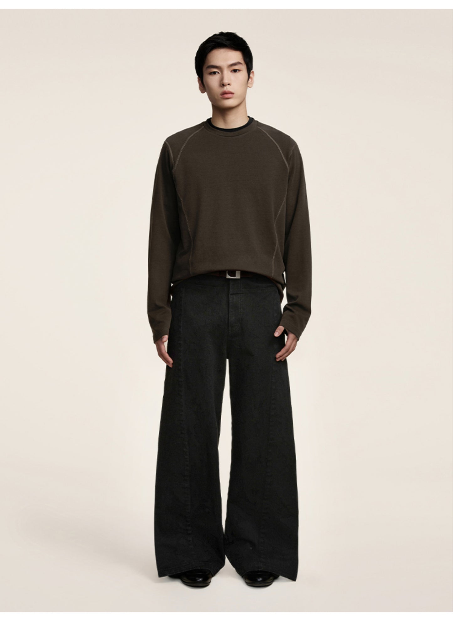 Faux two-piece straight casual jeans