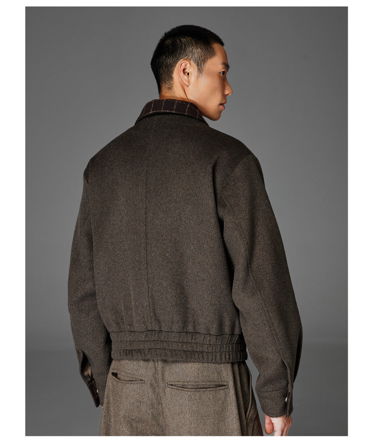 Checkered Wool Lapel Jacket