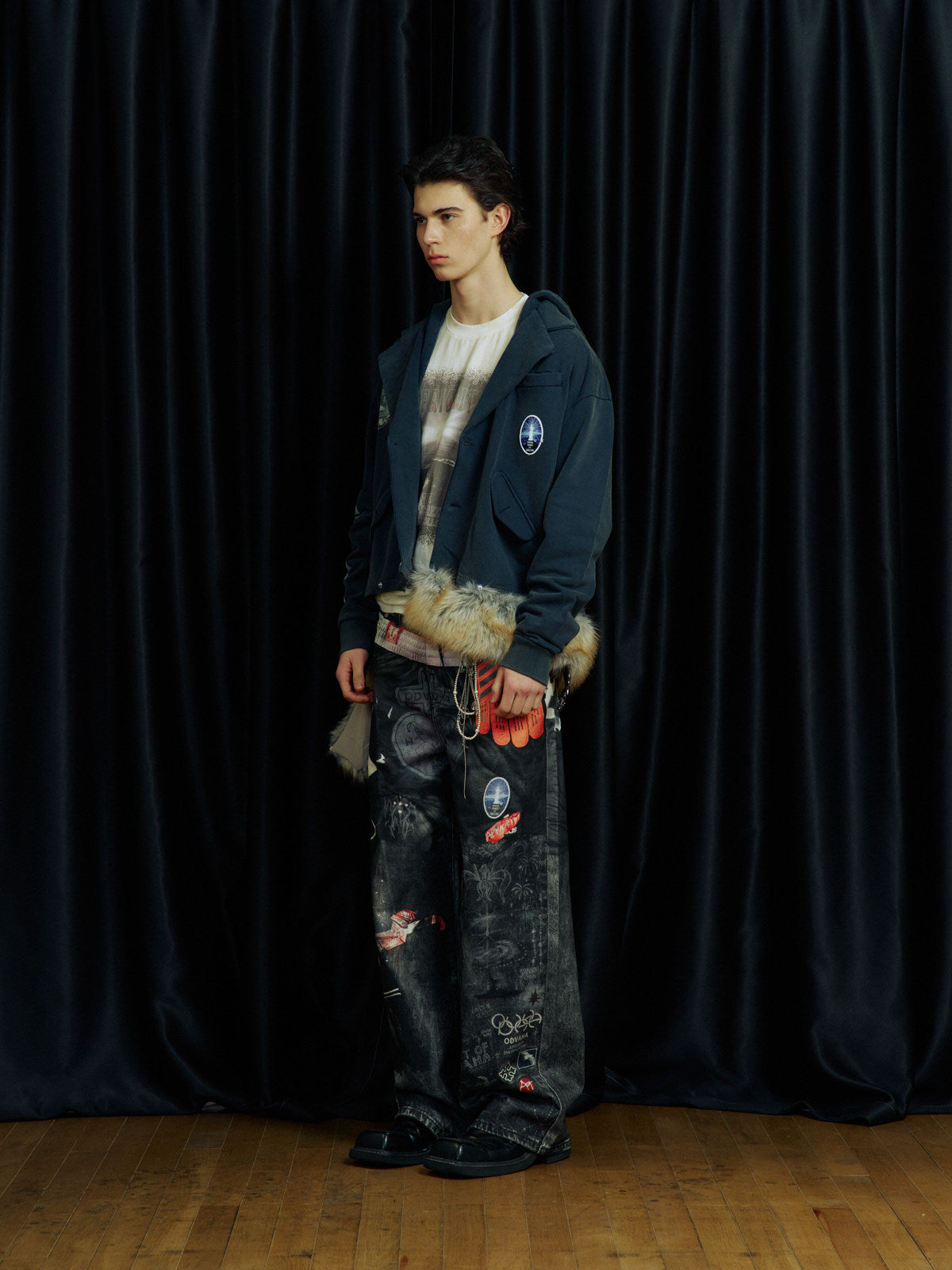Digital-Print Denim Pants