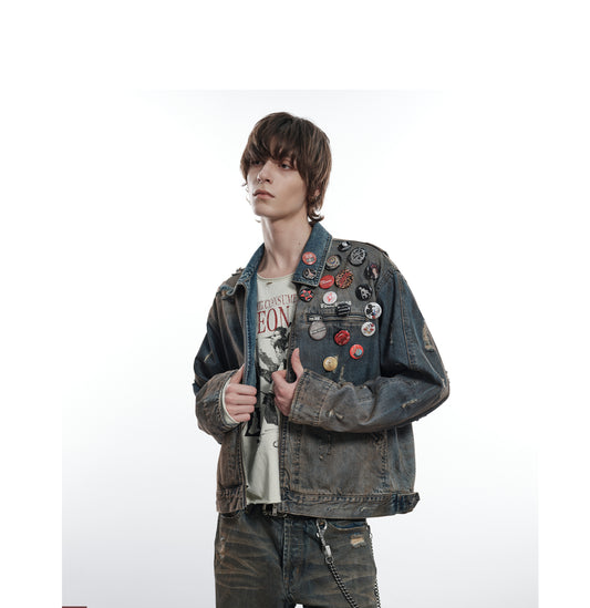 Heavy Mud Dyed Design Denim Jacket