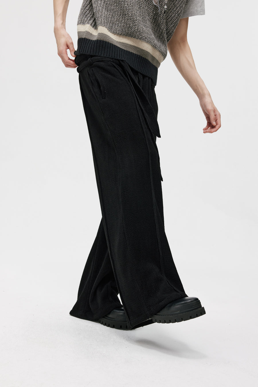 Double Belt Center Seam Wide Pants