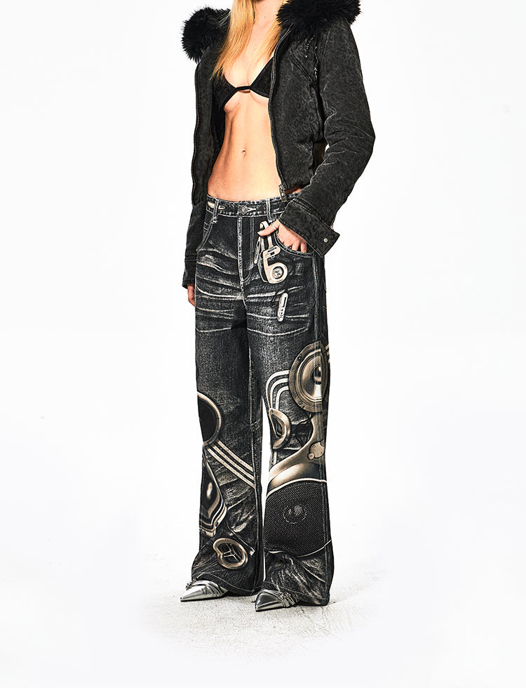 Original Print Flared Straight Pants