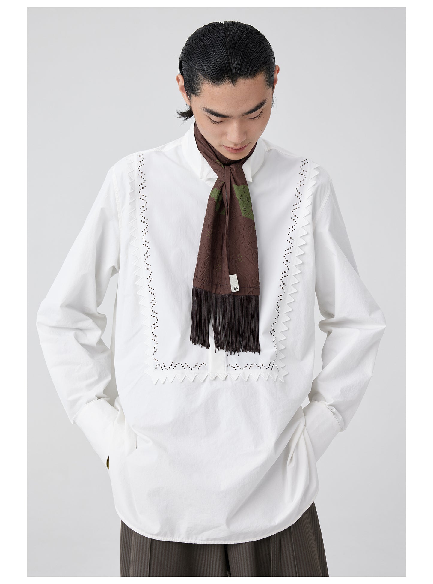 Long Silhouette Hollow Embroidery Shirt