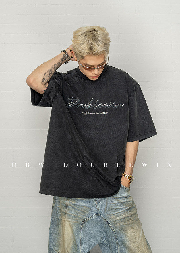 Distressed Finish Loose-Fit Cotton T-Shirt