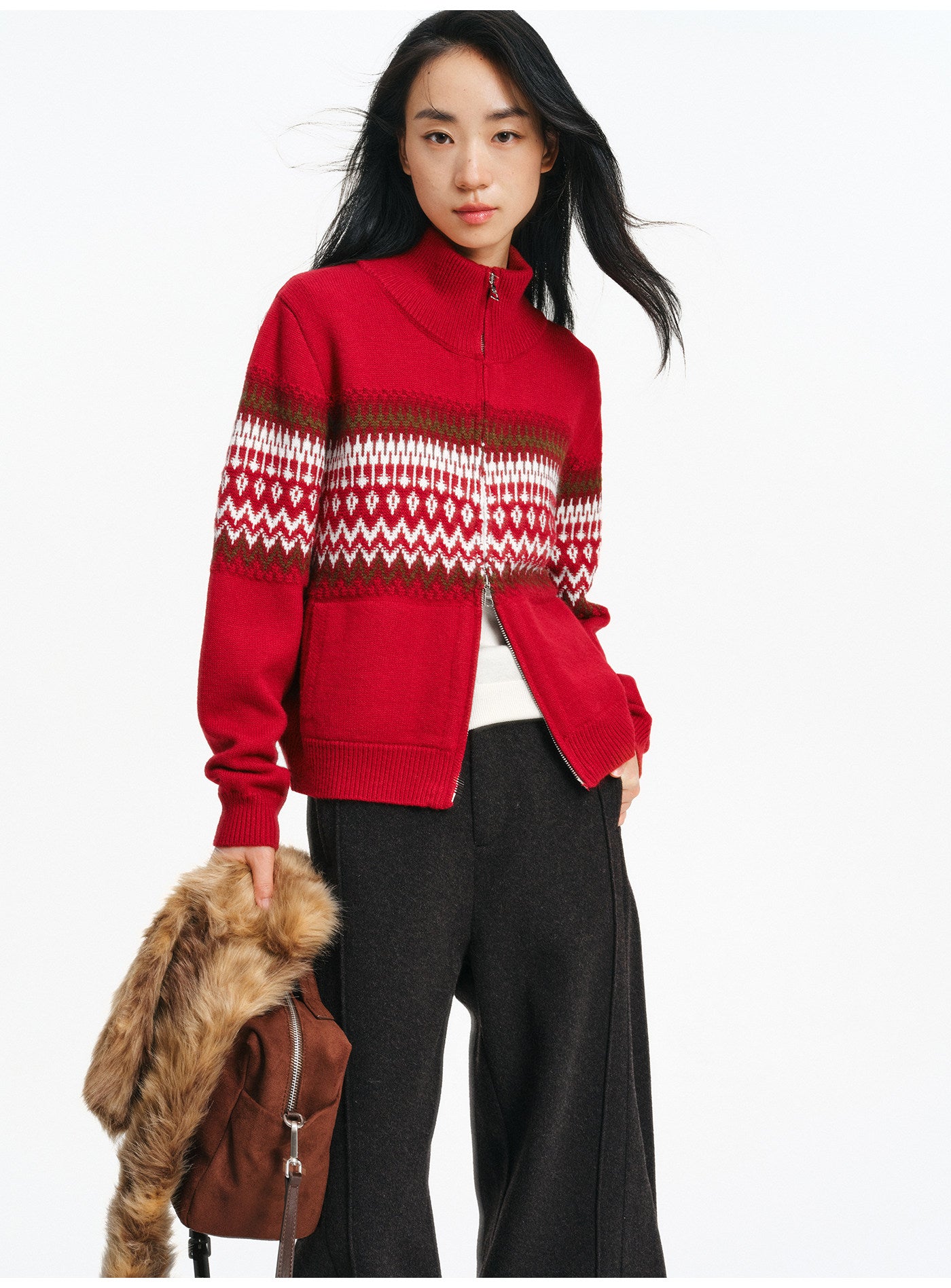 Turtleneck Zip-Up Cardigan