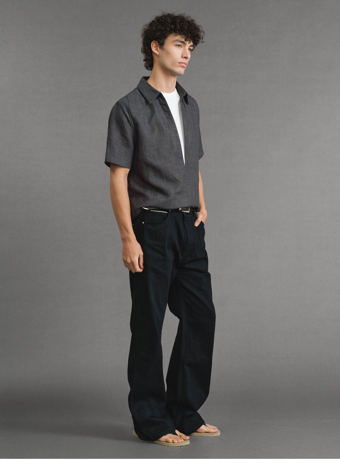 Deep V-neck faux two-piece shirt