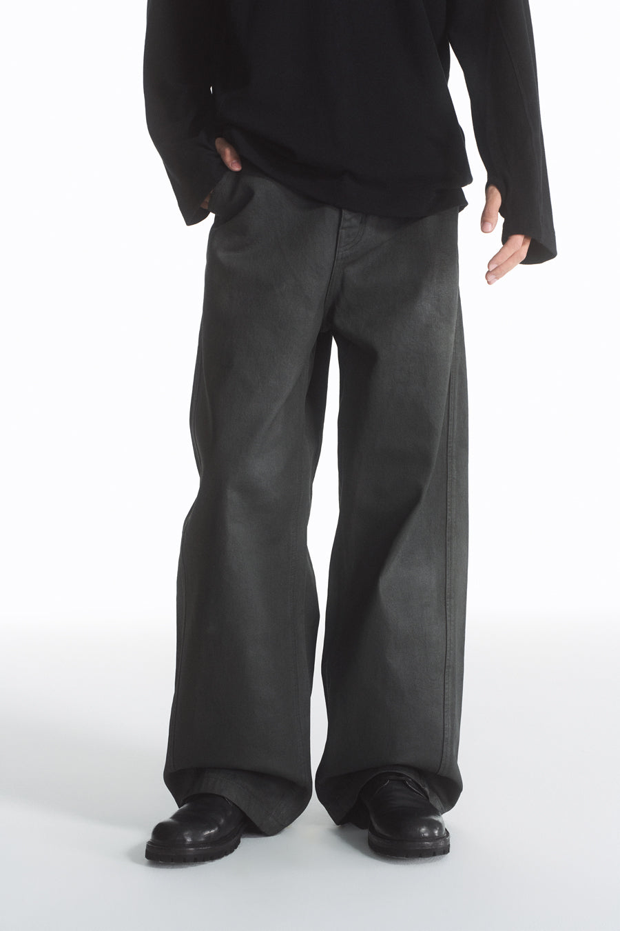 PU coated straight jeans