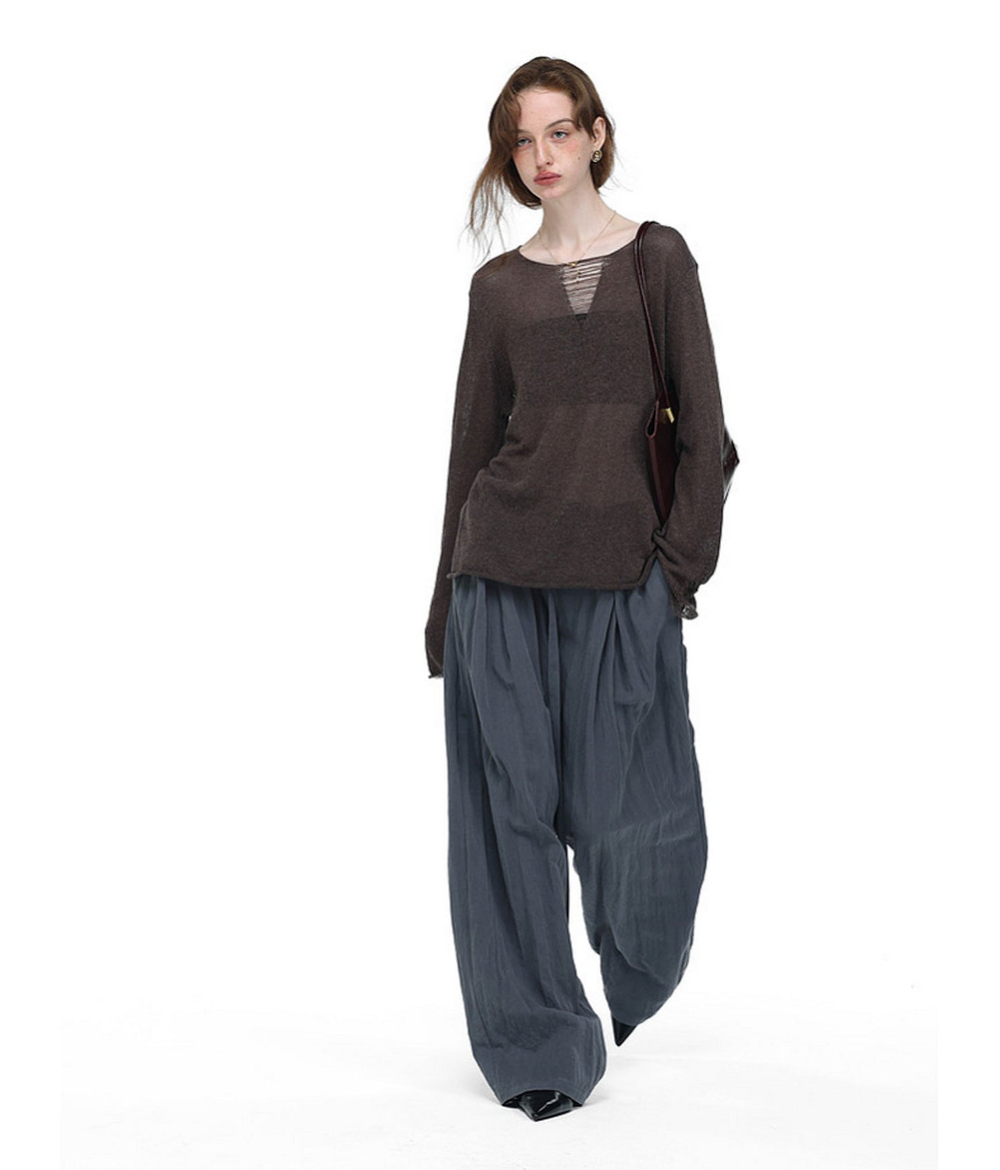 V-Neck Drawstring Lightweight Knit Shirt