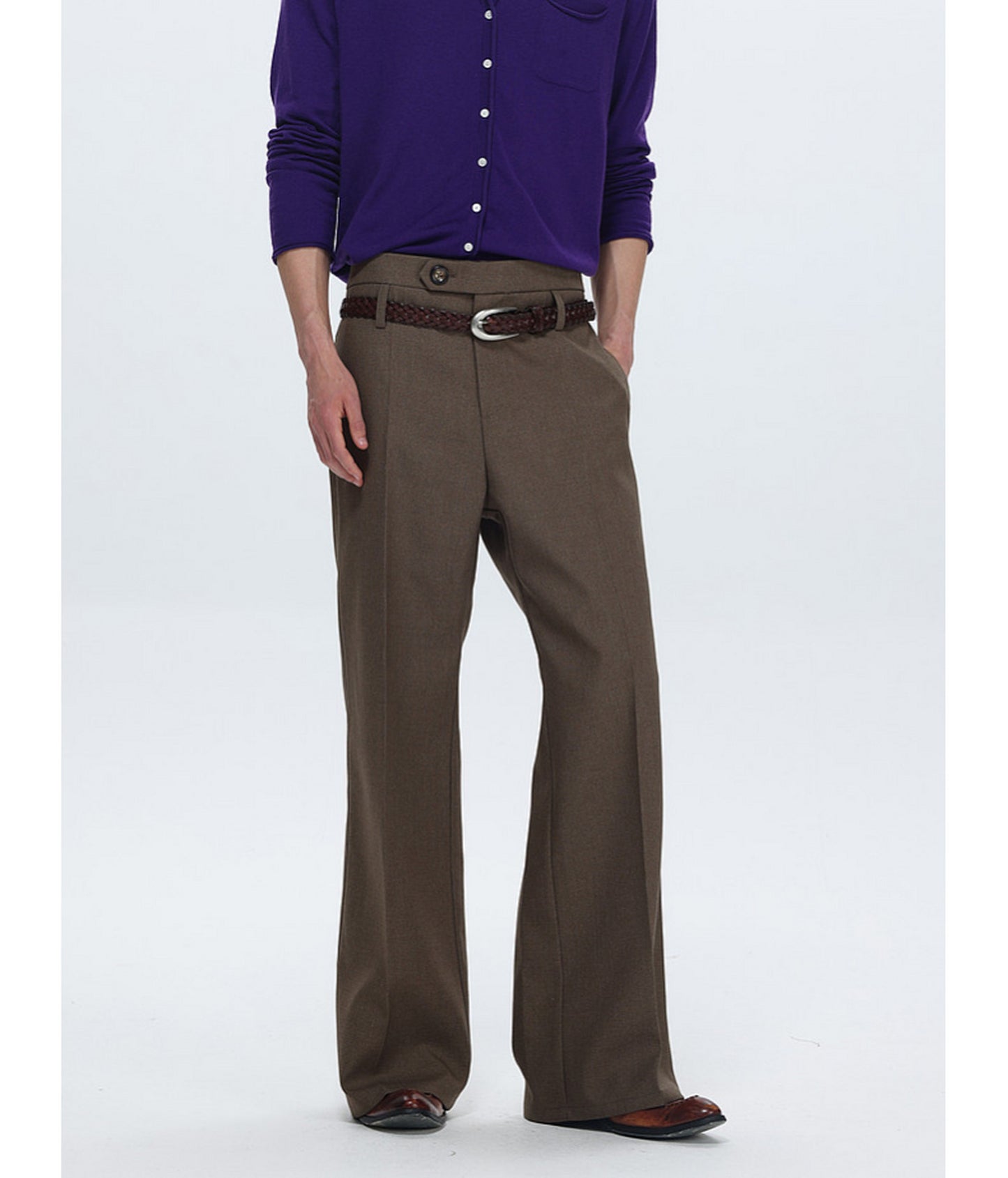 Straight-Pleated Casual Pants