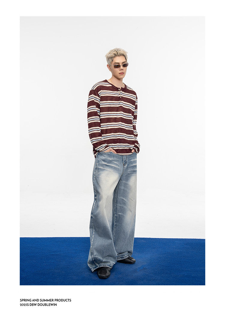 Vintage Distressed 3D Pleated Jeans