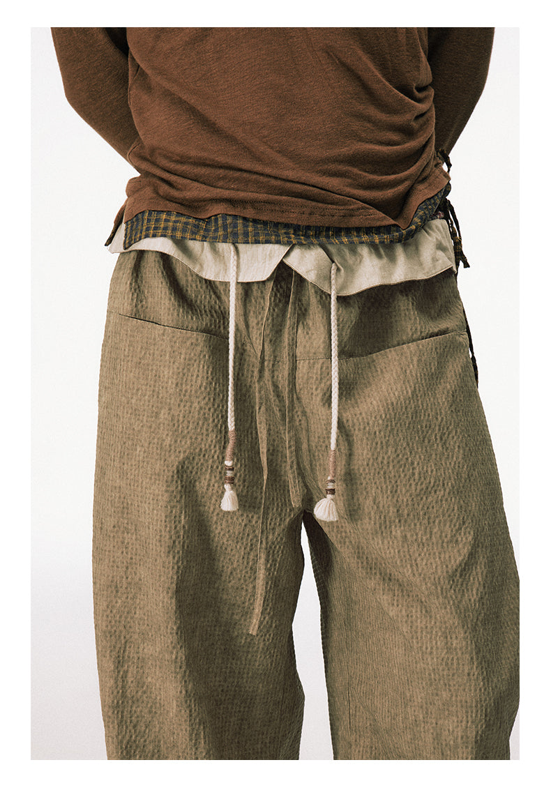 Bubble Check Textured Casual Pants