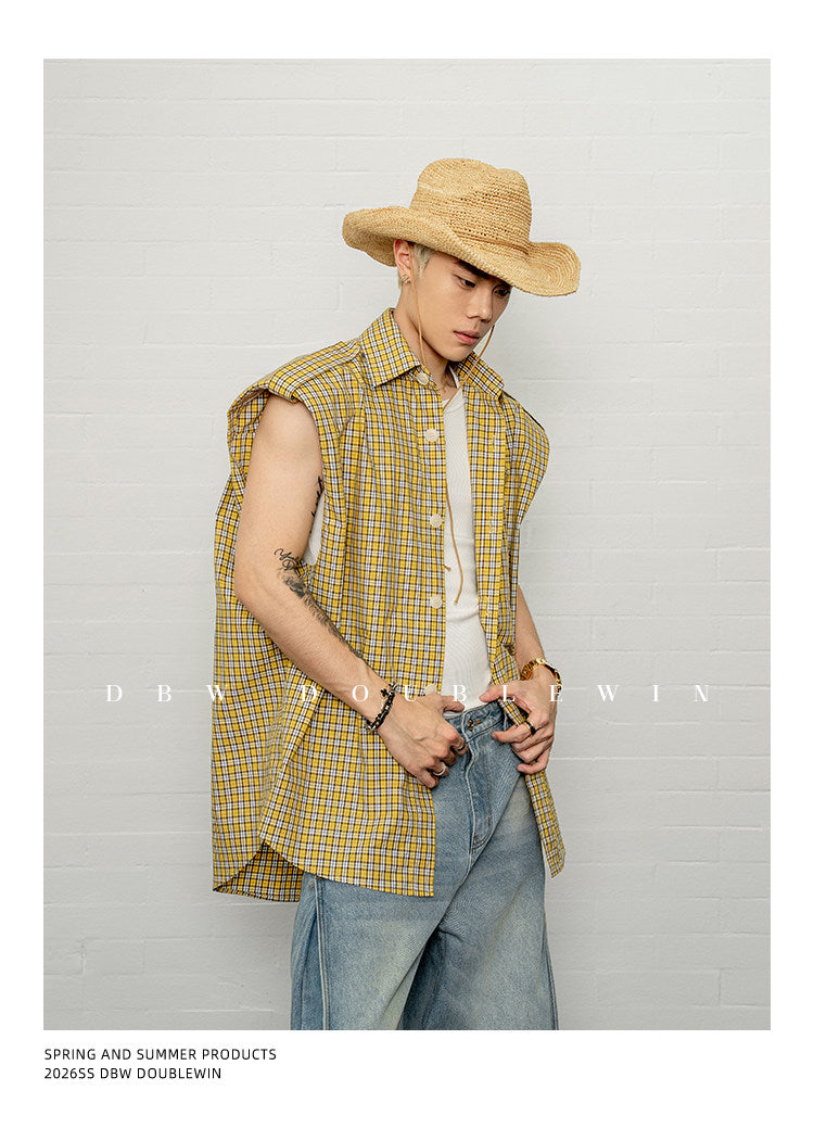 체크 민소매 셔츠