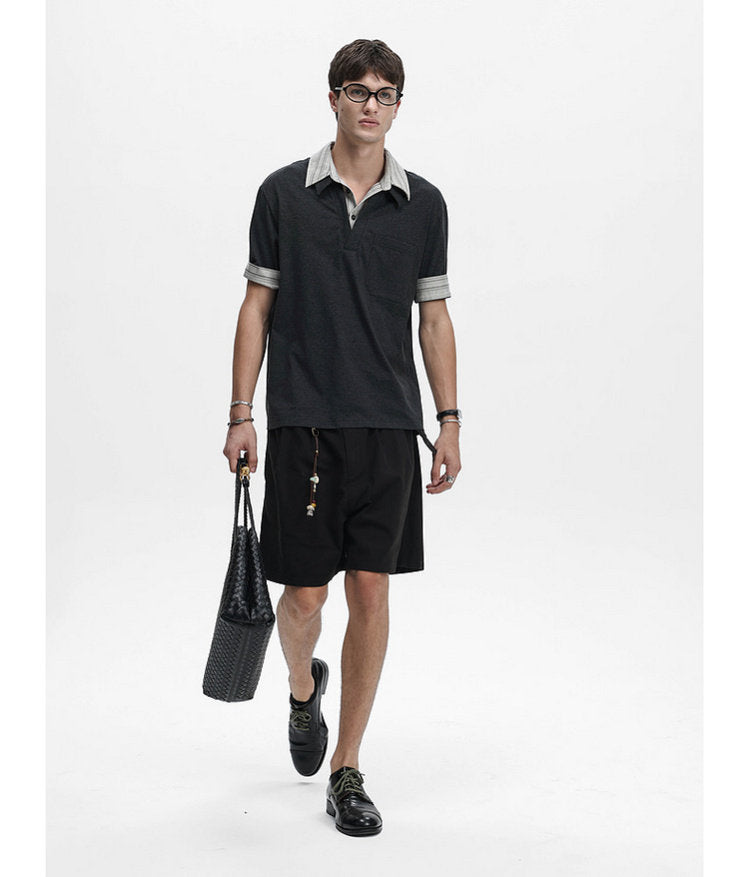 Faux Two-Piece Pocket-Stripe Polo Shirt