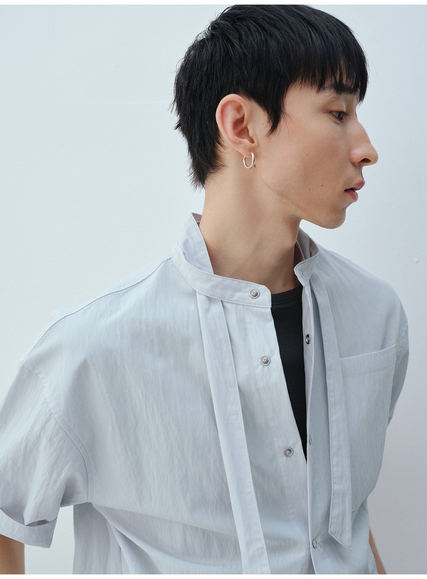 왁스 스탠드 카라 셔츠