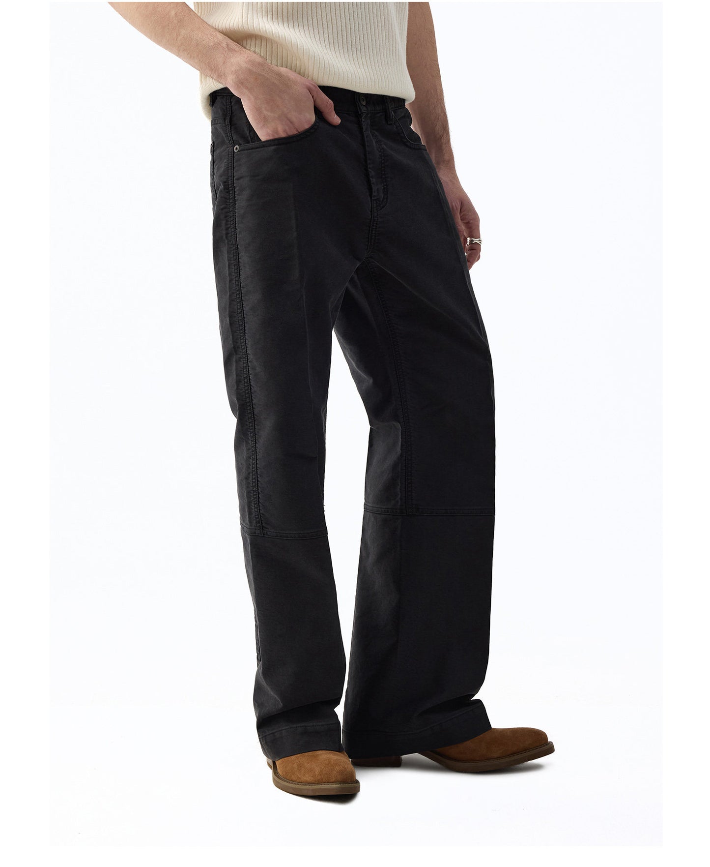 Vintage-Style Washed Denim Pants