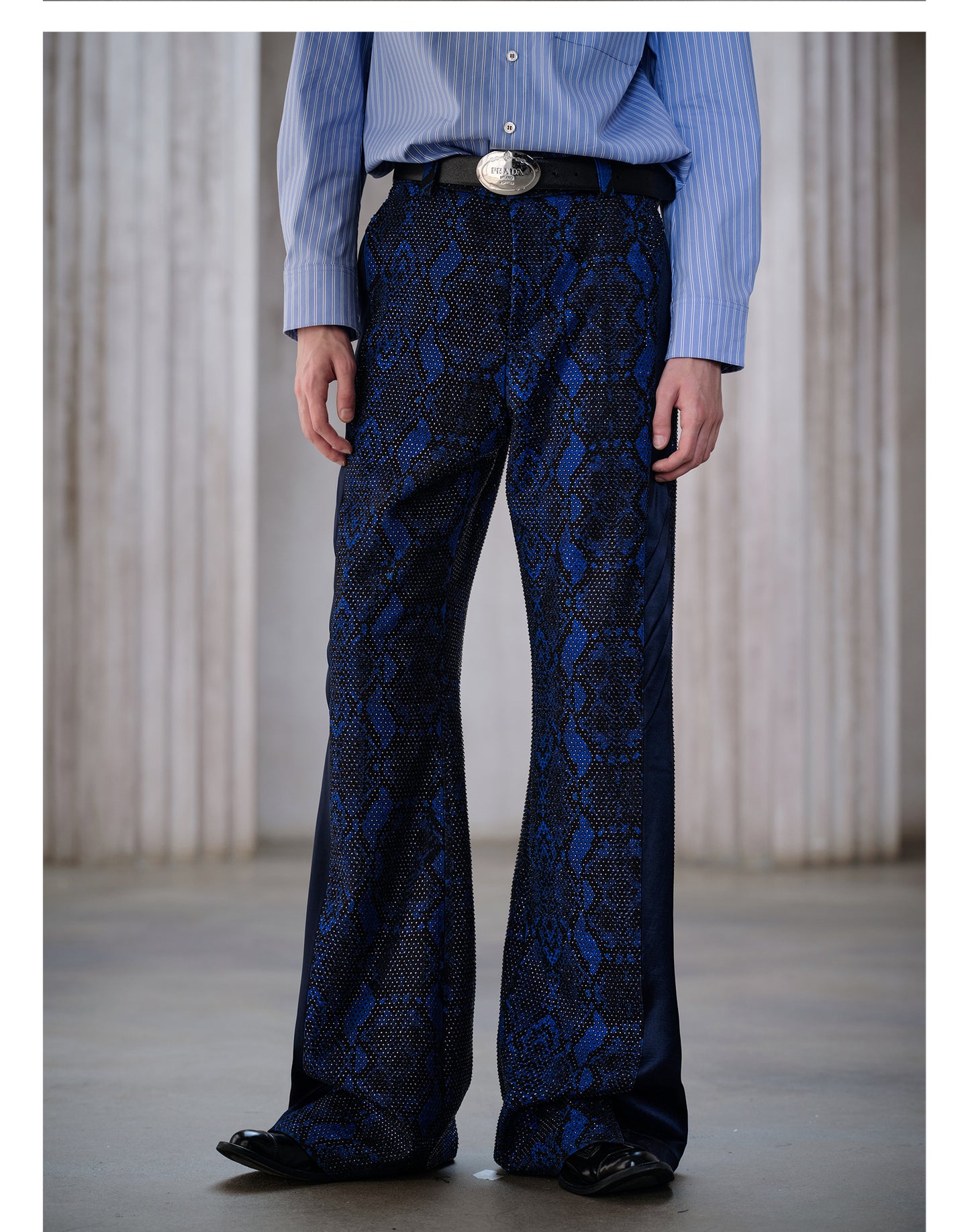 Double-Breasted Snake Print Pants