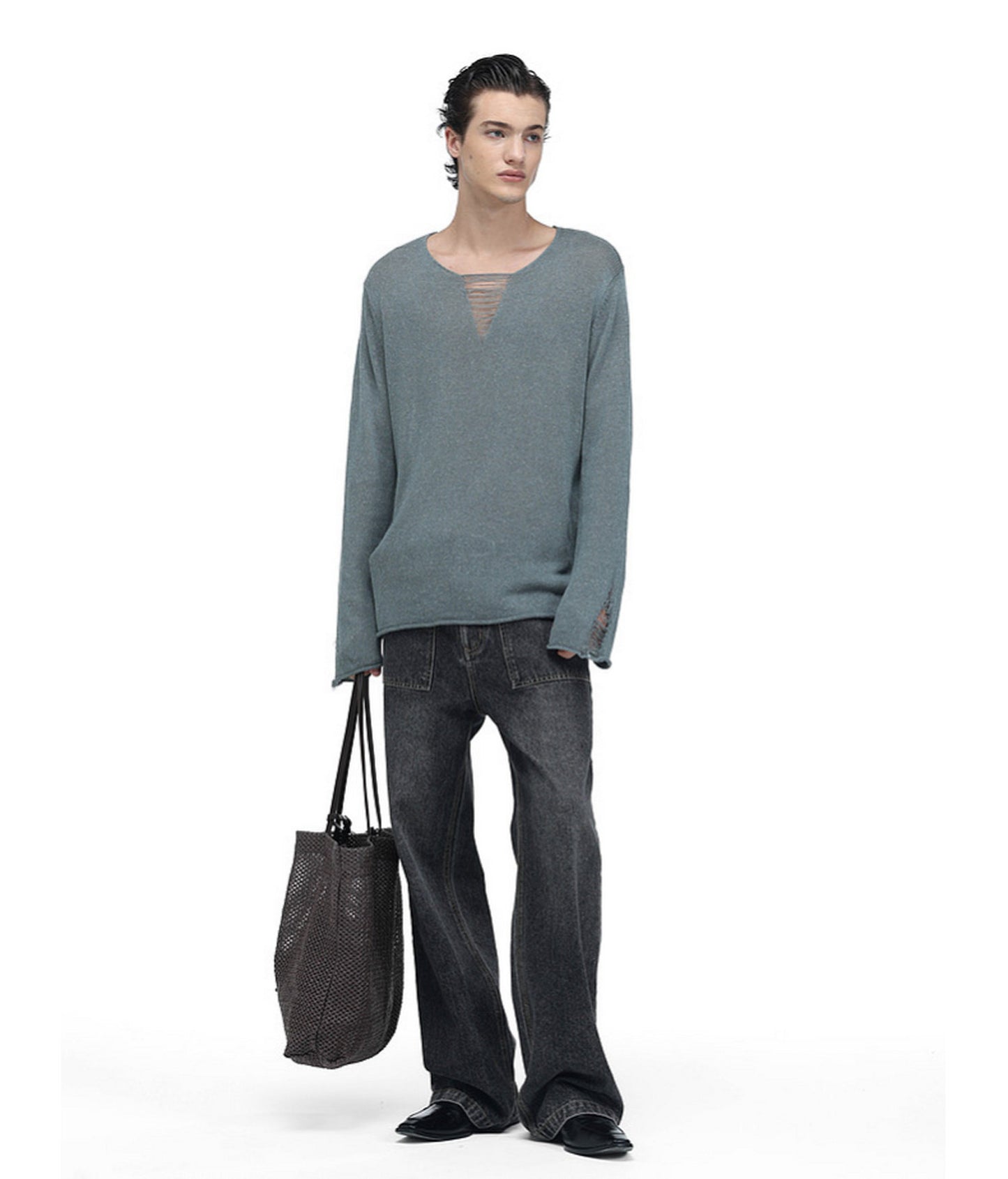 V-Neck Drawstring Lightweight Knit Shirt