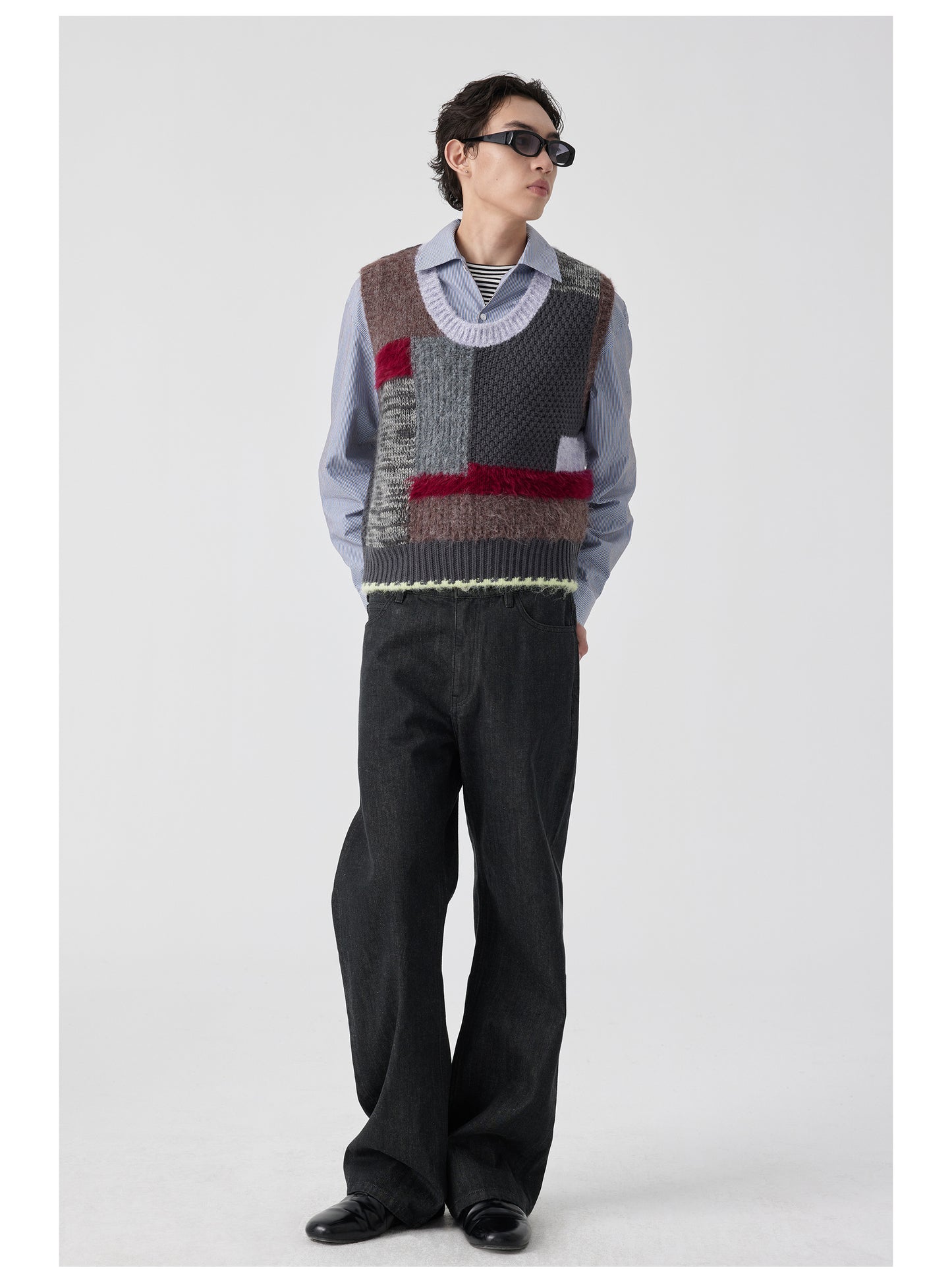 Patchwork Contrast U-Neck Sweater Vest