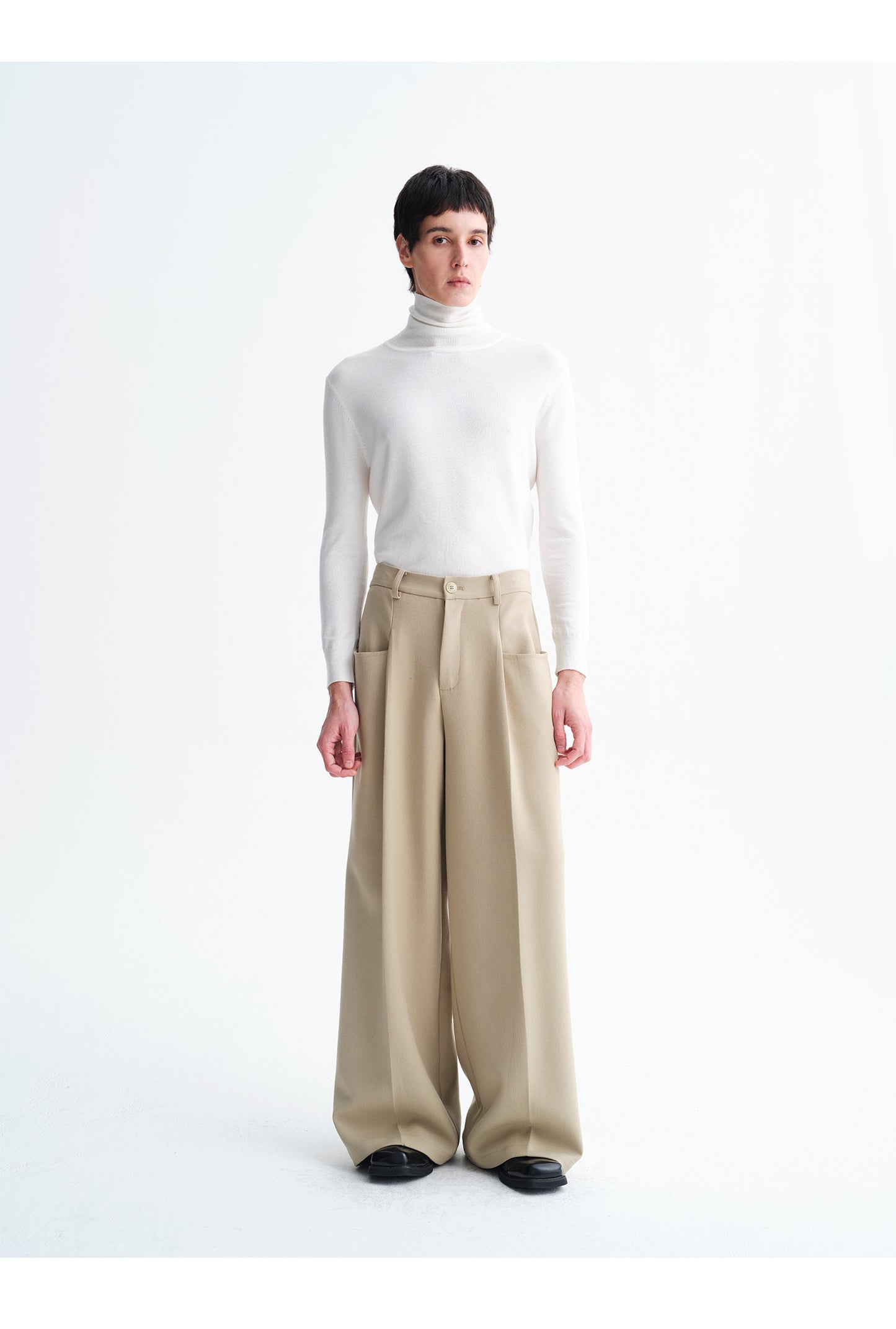 Silk Blend Pleated Wide-Leg Pants