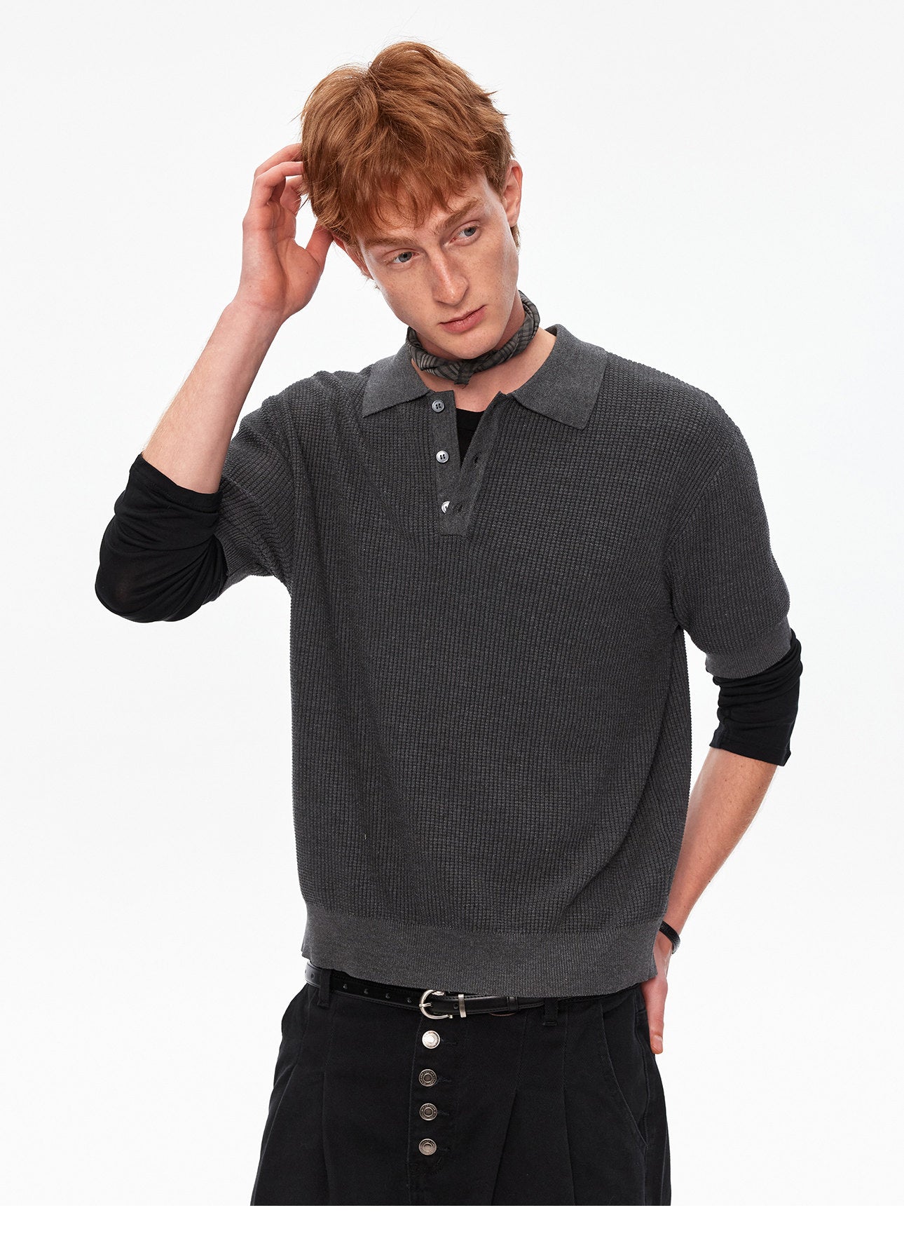 Waffle-Knit Polo Shirt