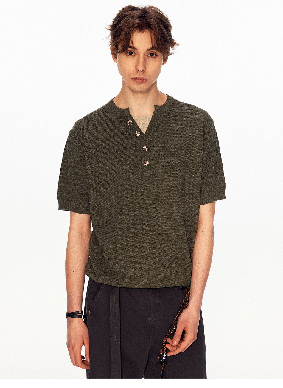 Solid-Color Faux Two-Piece Knit Shirt