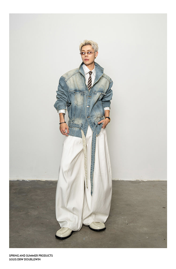 Large Stand Collar Denim Trench Coat