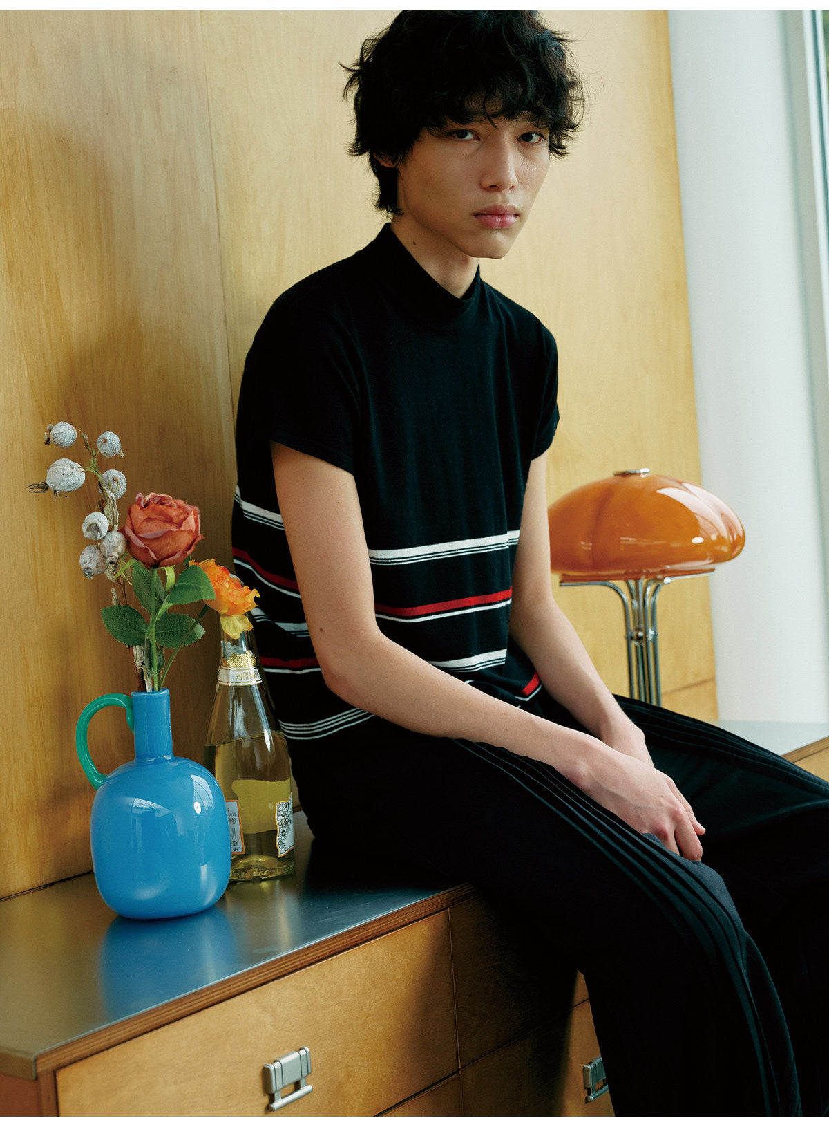 Striped High-Neck Knit T-Shirt