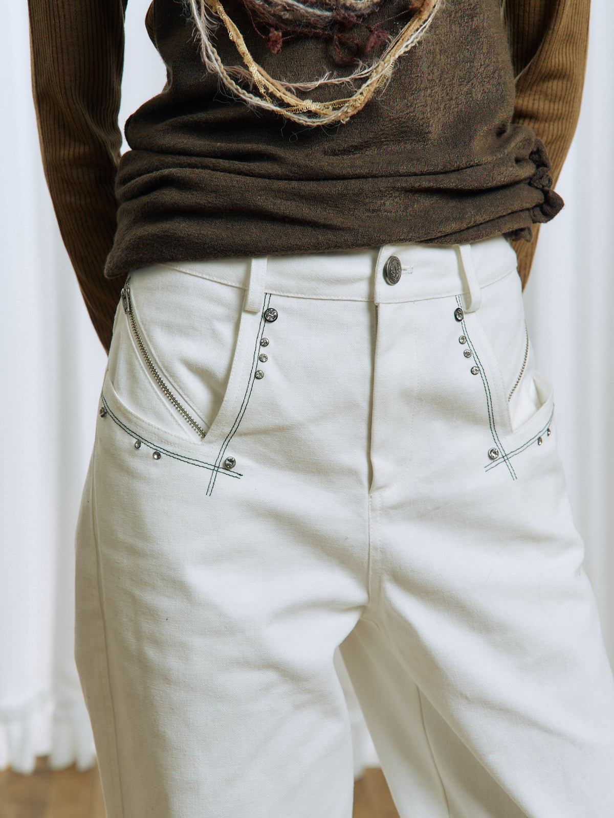 Rhinestone Stud Casual Pants