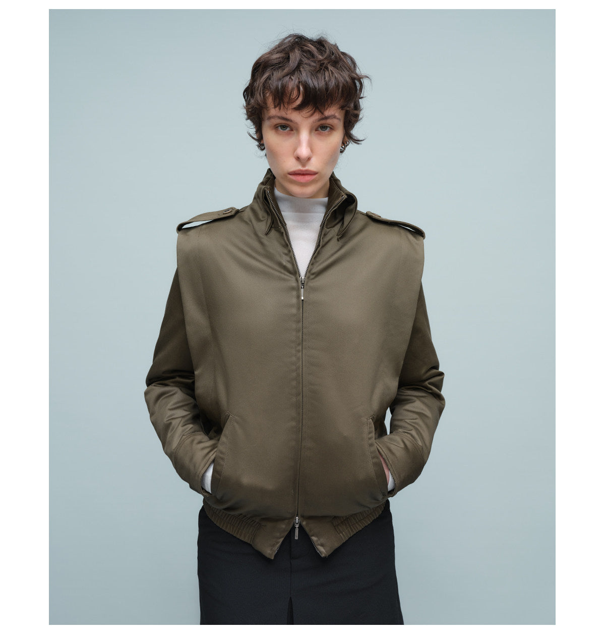 Silk-Look Faux Lapel Jacket with Epaulets