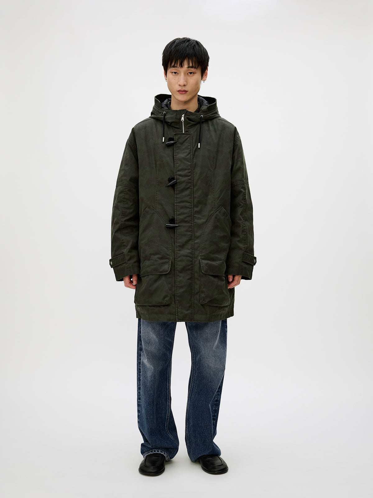 Hooded Toggle Button Coat