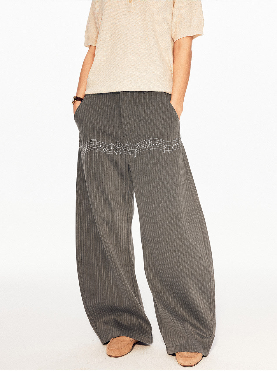 Retro Casual Pants with Embroidery