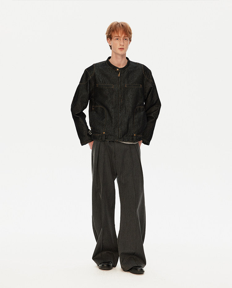 패디드 숄더 데님 재킷