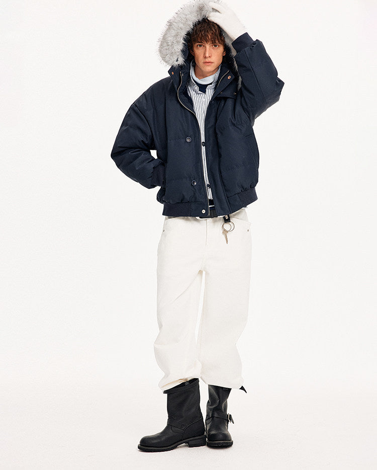 Simple White Duck Down Hooded Jacket