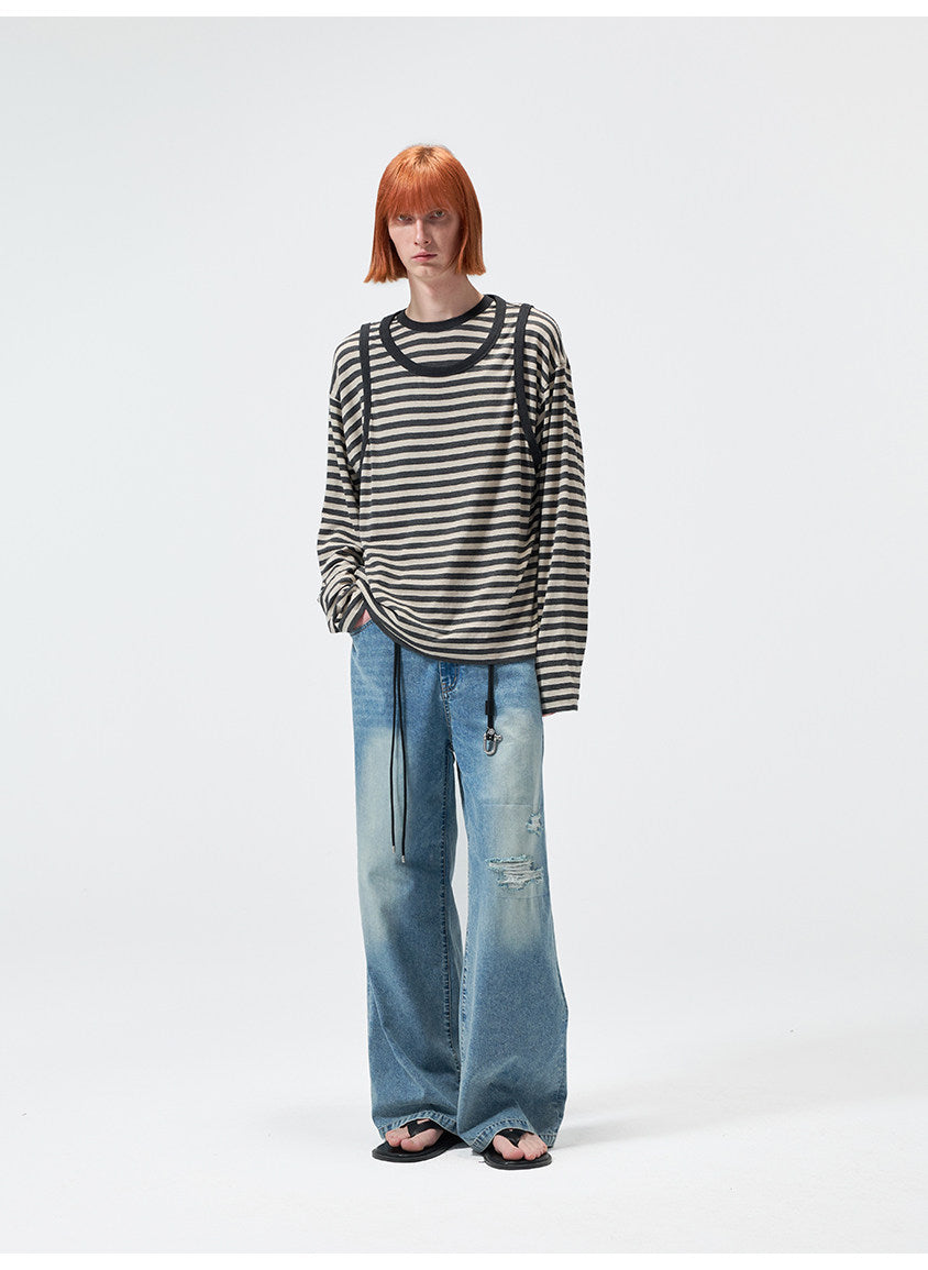 Water-Washed Straight-Leg Lightweight Denim Pants