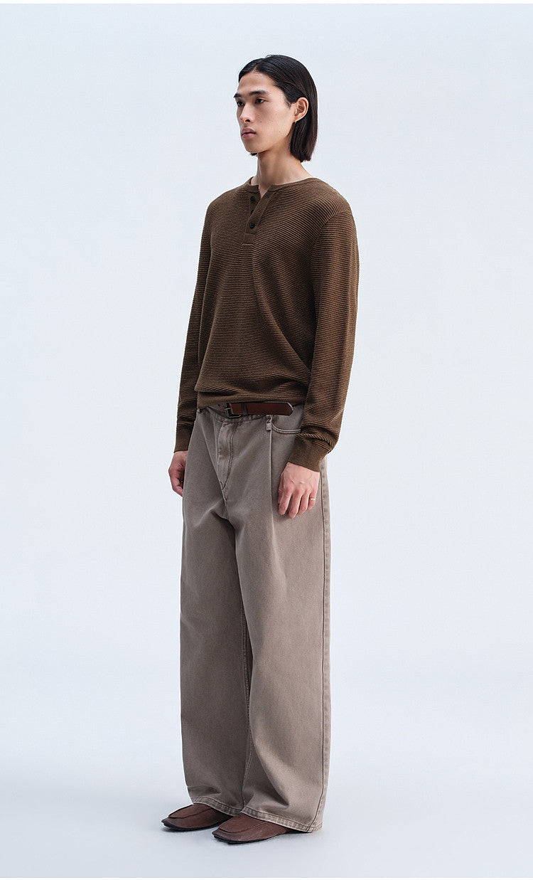 Henry-Collar Button-Down Shirt