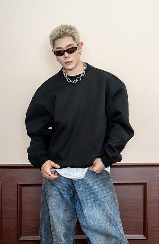 Pleated design solid color heavy sweatshirt