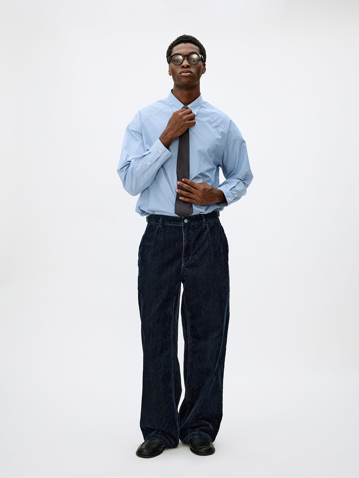 Adjustable Button Flock Denim Pants