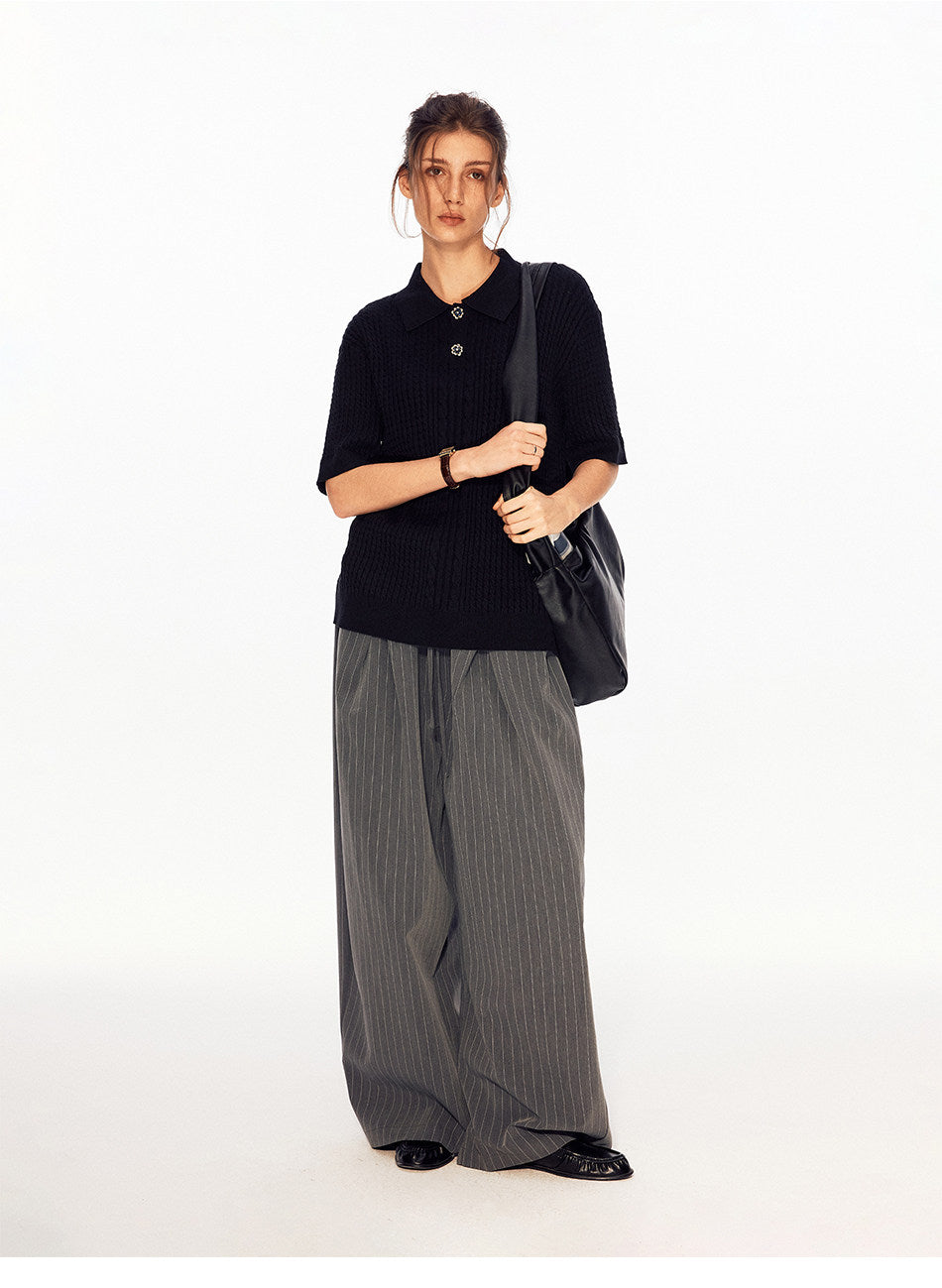 Twist-Knit Vertical-Stripe Polo Shirt