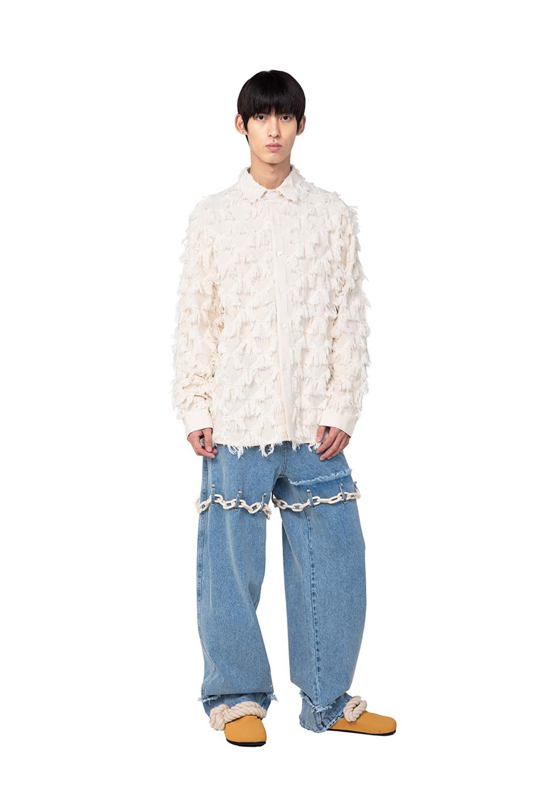 Raw-edge Washed Cotton Long-Sleeved Shirt