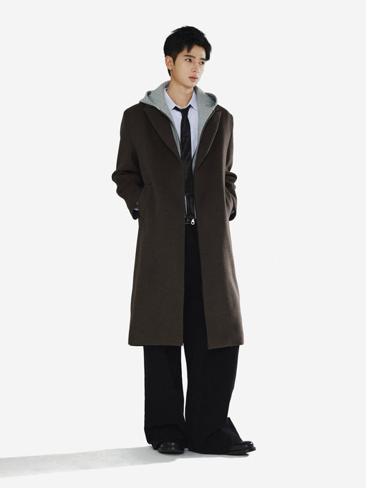 Detachable faux two-piece hooded coat